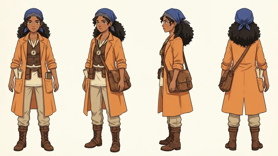Noor turnaround: front, three-quarter, side and back views